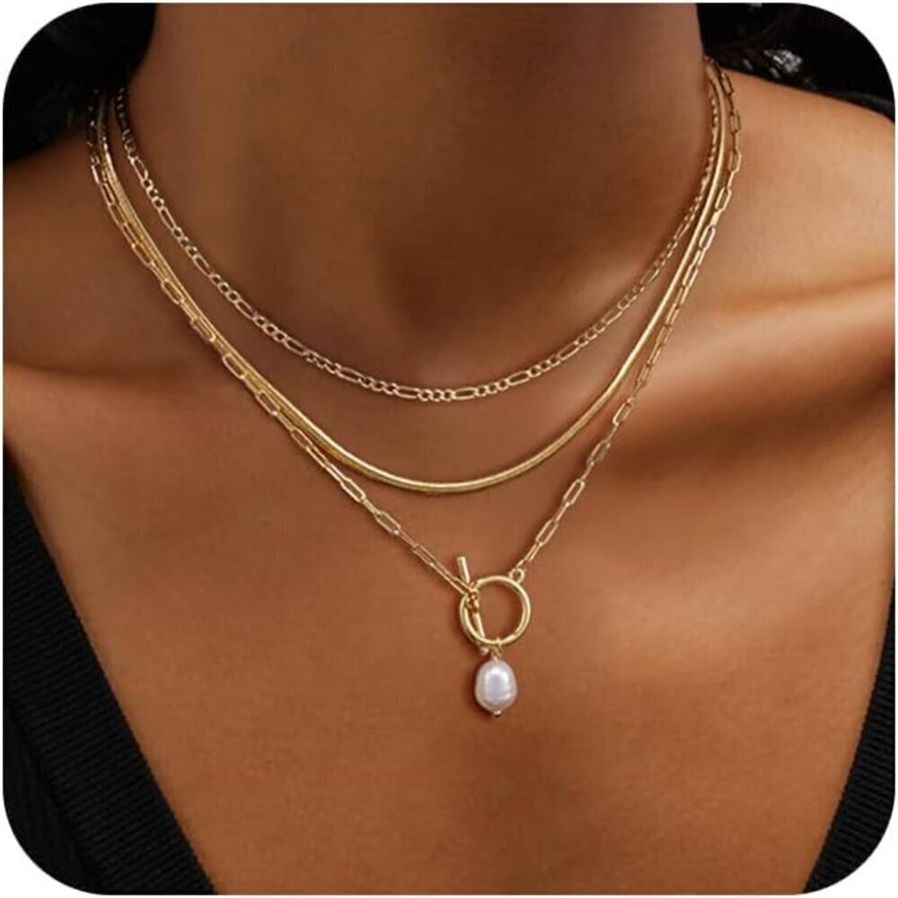 🆕 Women Gold Pearl Pendant Necklace 14K Simple Trendy Sterling Chain Jewelry
